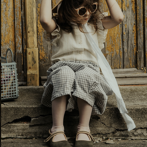 Let'sChill棉麻格子休闲裤中裤