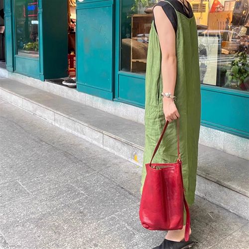 太阳家高定意大利进口重油脂值糅牛皮水桶包