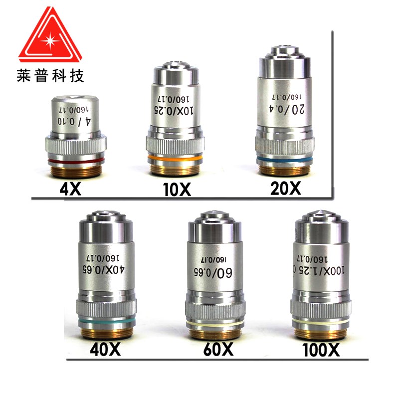 显微物镜镜头光学消色差显微镜配件实验放大测量倍率20X100倍物镜