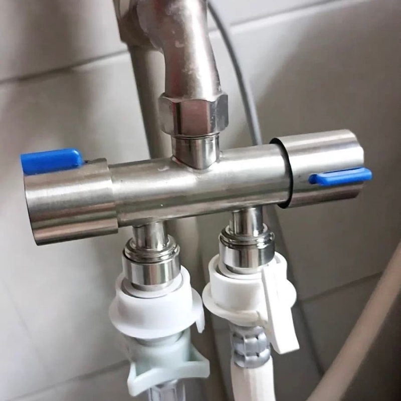 转接头一进二出通用分水器三通角阀分水阀洗衣机分流器活接免拆