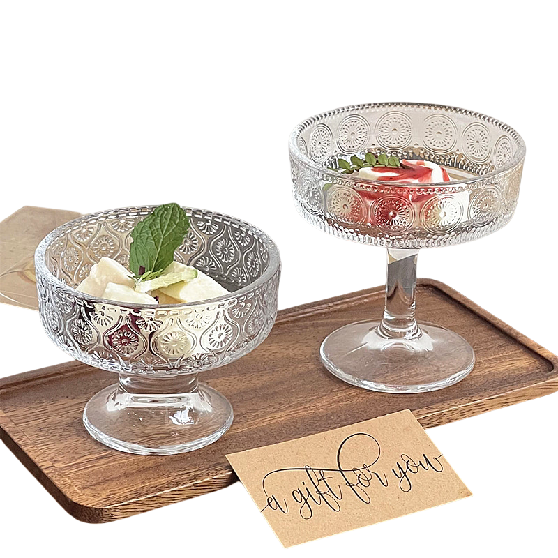 高颜值玻璃浮雕甜品杯