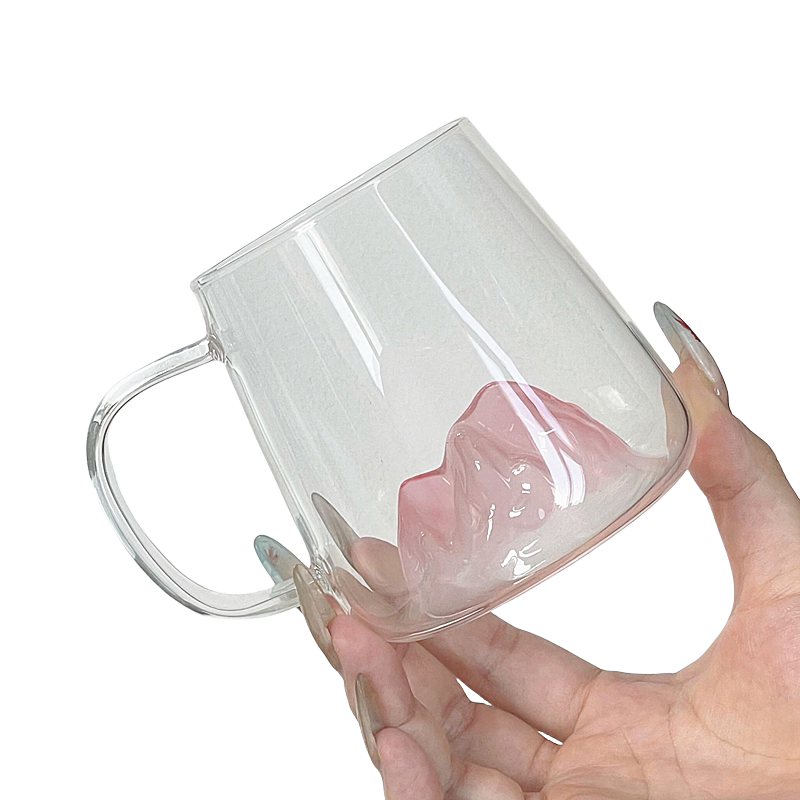创意ins耐热玻璃粉色观山杯