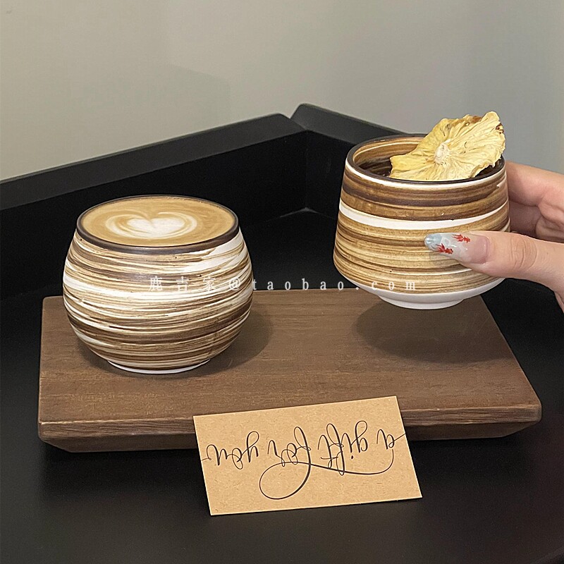 日式手工粗陶磨砂茶杯热拿铁拉花咖啡杯复古风陶瓷功夫茶杯品茗杯,餐饮具,咖啡杯,淘宝优惠券,粉丝福利购,淘宝优惠卷