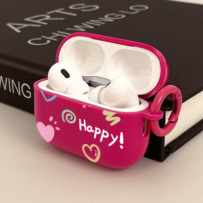 快乐爱心适用苹果AIRPODSPRO2二代蓝牙3代IPHONE无线耳机壳第二第三代保护套三代耳机盒小众可爱高级感软壳