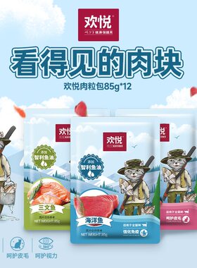 欢虎仔欢悦妙鲜三文鱼海洋鱼猫零食肉粒包湿猫粮罐头成猫幼猫12袋