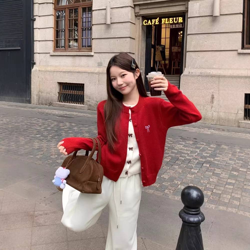 秋冬季chic时尚甜美风蝴蝶结假两件长袖小众简约设计感上衣女ins