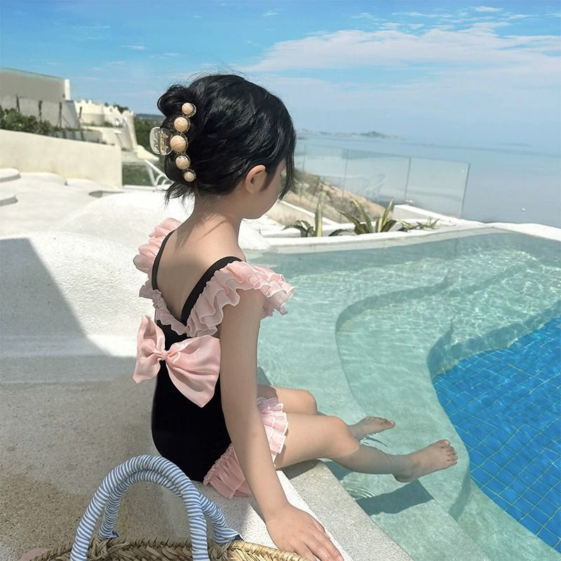 女童泳衣儿童可爱连体泳装2026新款女宝宝游泳衣蝴蝶结洋气泳装