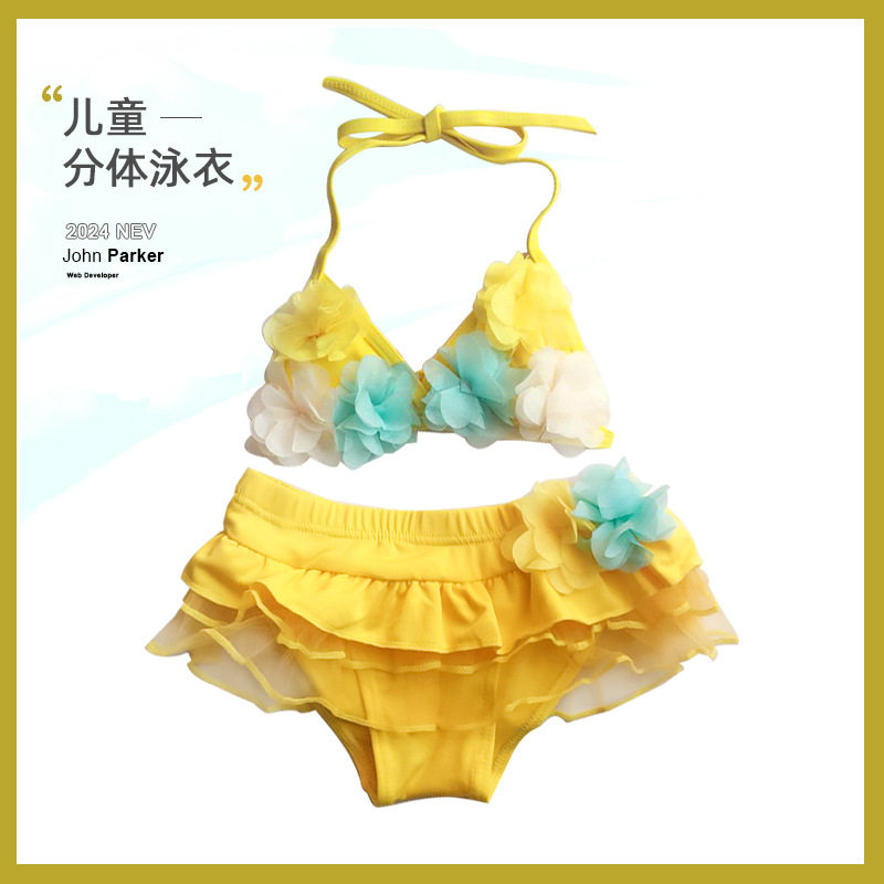韩国儿童泳衣女童分体裙式泳衣宝宝比基尼女孩中小童可爱花朵泳装