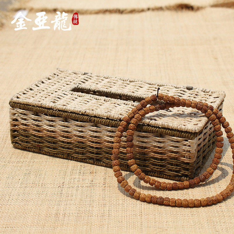 手工草编藤绳纸巾盒家用