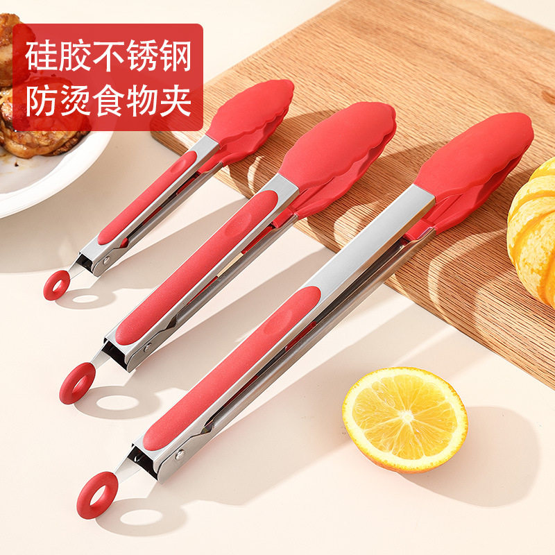 现货硅胶食物夹不锈钢食