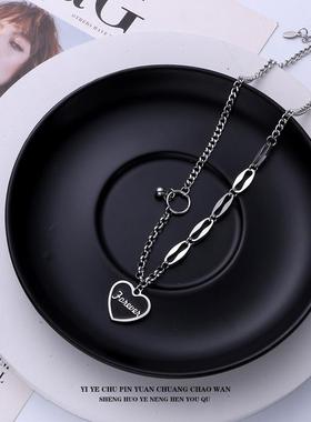 一页出品！辣妹项链小众女嘻哈钛钢字母爱心卫衣锁骨链潮流百搭