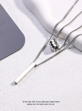 一页出品！小众设计双层项链简约几何圆柱方条吊坠百搭通勤锁骨链