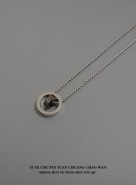 一页出品！双环戒指吊坠项链锁骨链明星同款男女学生情侣挂件配饰