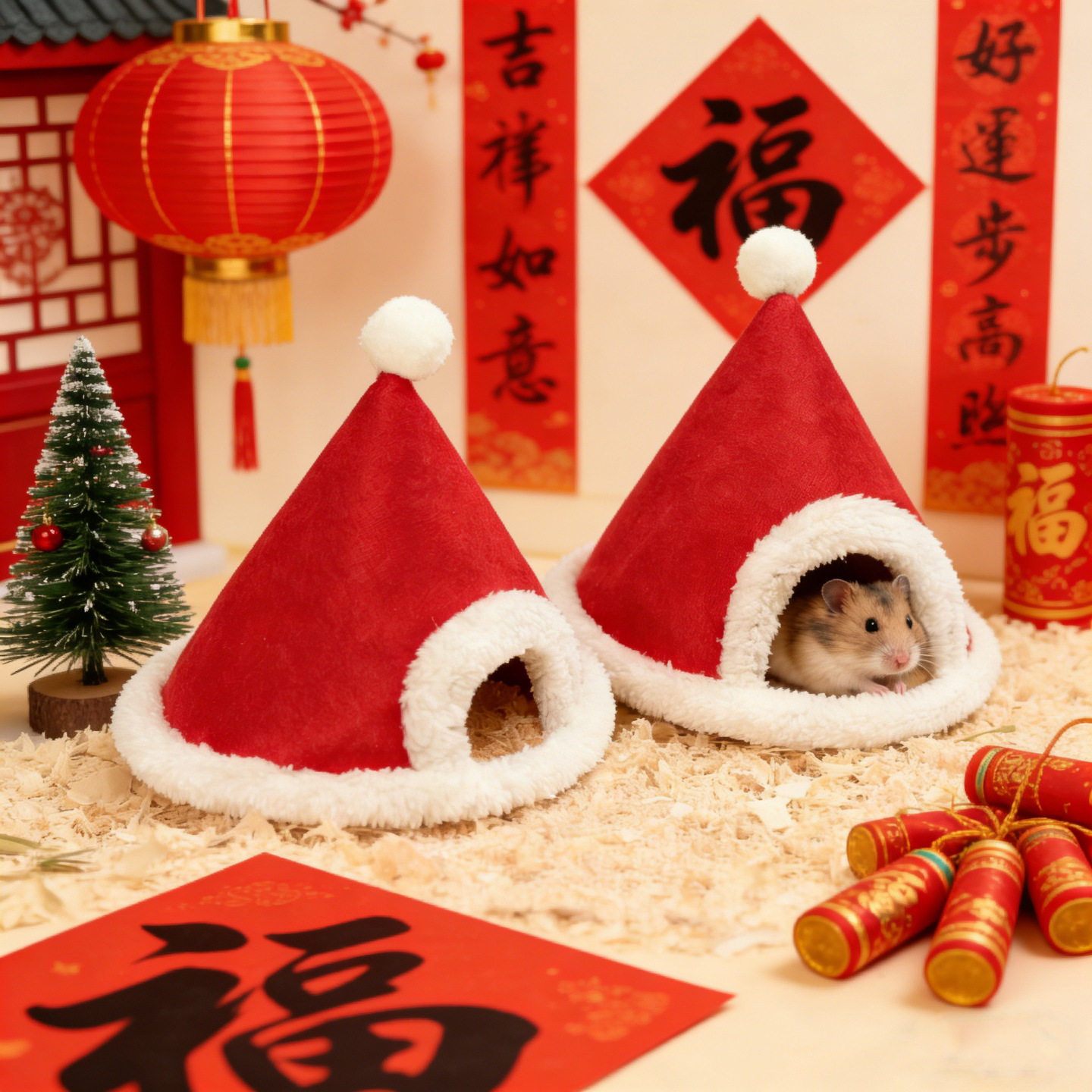 新款圣诞帽仓鼠窝躲避屋