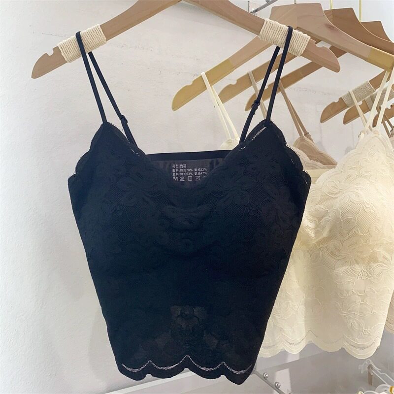 5879法式蕾丝花边细肩带V