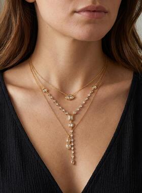 欧美跨境新款百搭Y字型项饰女 简约创意几何水滴锆石吊坠项链套装