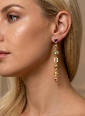 欧美跨境新款精致镶锆几何流苏金属钛钢项链 轻奢高级感闪钻耳环