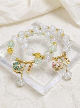 速卖通热卖简约小清新串珠小马吊坠手链女卡通可爱爆花晶纳福手链