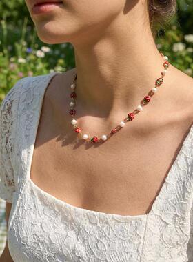 【跨境】2026春季新款法式复古草莓珍珠项链女ins风甜美颈链