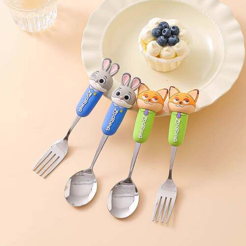 疯狂动物城不锈钢勺子叉子家用304汤匙长柄调羹吃饭勺卡通汤勺子
