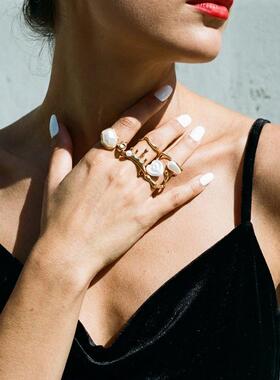 欧美跨境热卖液态不规则时尚小众戒指 肌理感褶皱开口熔岩指环女