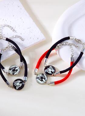 跨境时尚热销夜光日月蝴蝶手链创意两条装情侣情人节编织手串