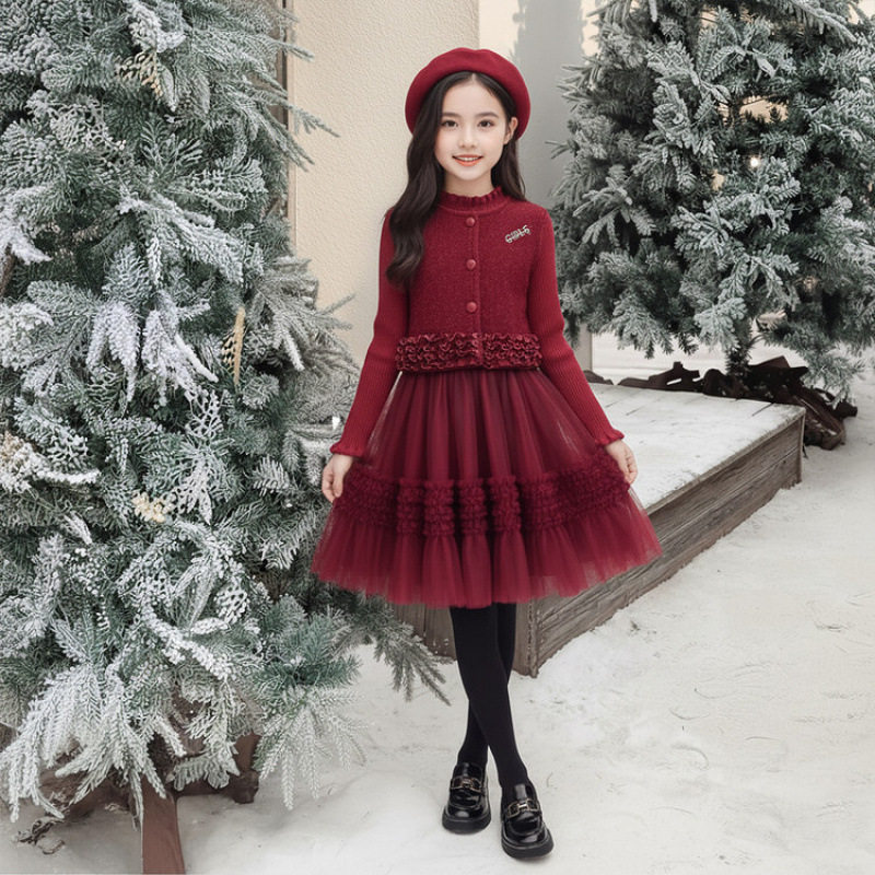 女童冬季小香风连衣裙套装2025新款年服呢子马甲纱裙两件套秋冬款