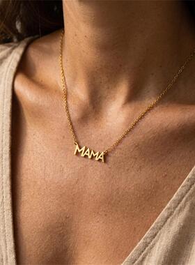 欧美跨境新款母亲节mama金属吊坠项链 休闲精致镶钻耳环送礼专用