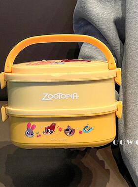 疯狂动物城朱迪尼克不锈钢保温饭盒上班族学生长方双层提桶便当餐