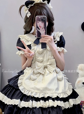 猫爪咖啡*日系可爱女仆装软萌爱心猫咪cos服大蝴蝶结Lolita连衣裙