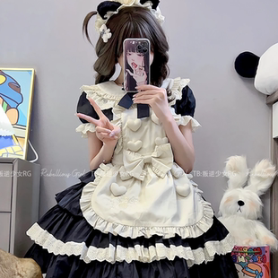 猫爪咖啡*日系可爱女仆装软萌爱心猫咪cos服大蝴蝶结Lolita连衣裙