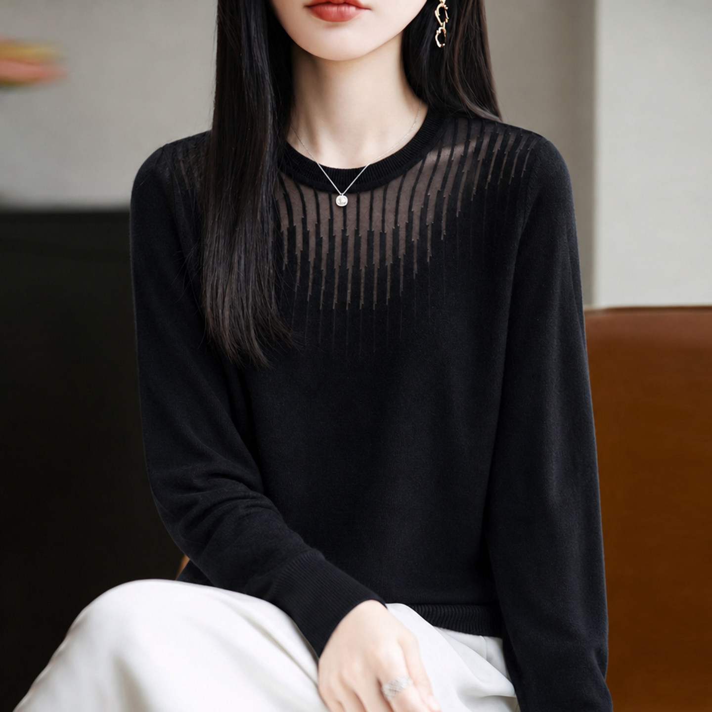 2026新款镂空秋季大码针织打底衫女洋气中老年女装上衣秋冬毛衣