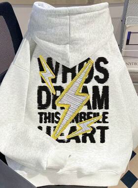 重磅字母仿刺绣印花连帽卫衣男春秋季vibe美式情侣款街头宽松外套