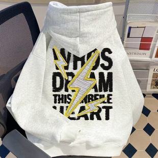 街头宽松外套 情侣款 重磅字母仿刺绣印花连帽卫衣男春秋季 vibe美式