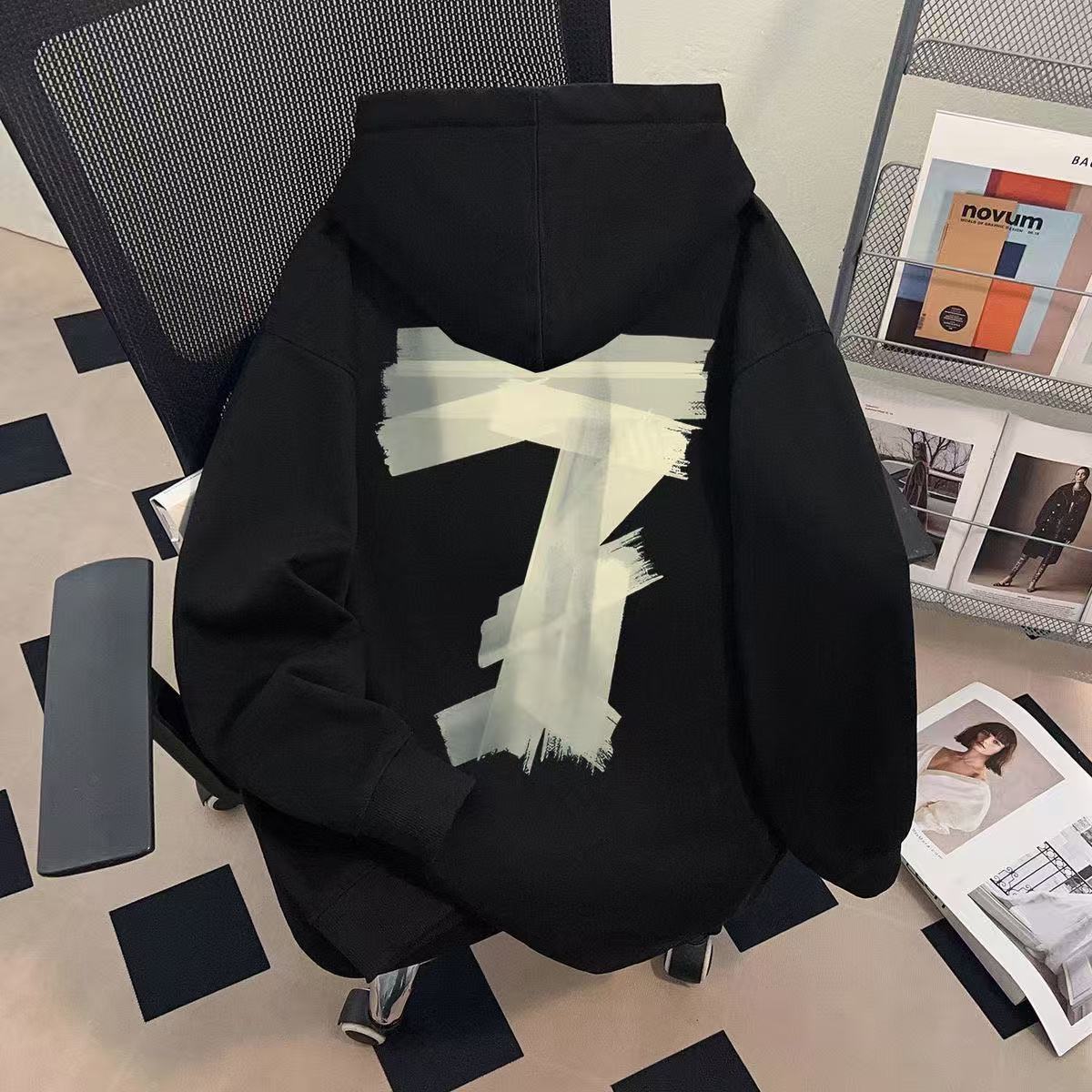 美式藏青色重磅数字连帽卫衣加厚加绒运动休闲基础款情侣外套上衣