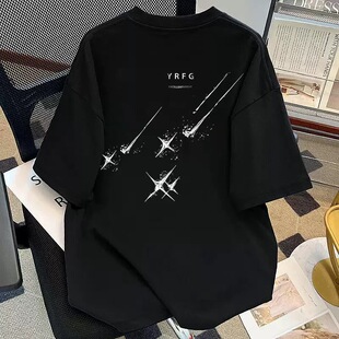 小众情侣宽松百搭半袖 潮流ins风浪漫流星印花纯棉短袖 T恤男女夏季