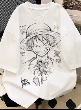 夏季纯棉海贼王路飞宽松短袖T恤