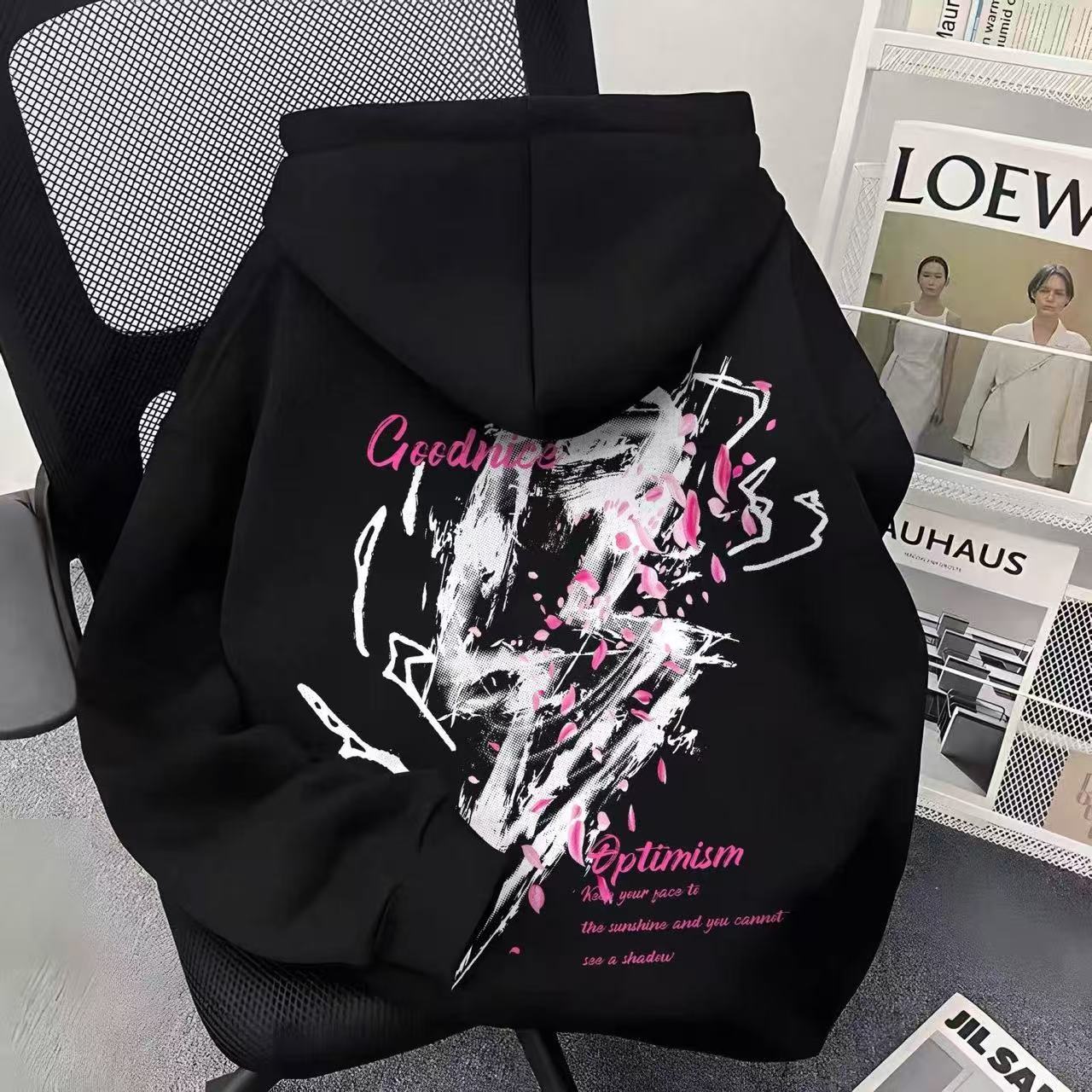 欧美重磅国潮闪电印花连帽卫衣男