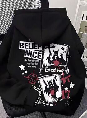 欧美嘻哈潮牌恶魔蝙蝠连帽卫衣男