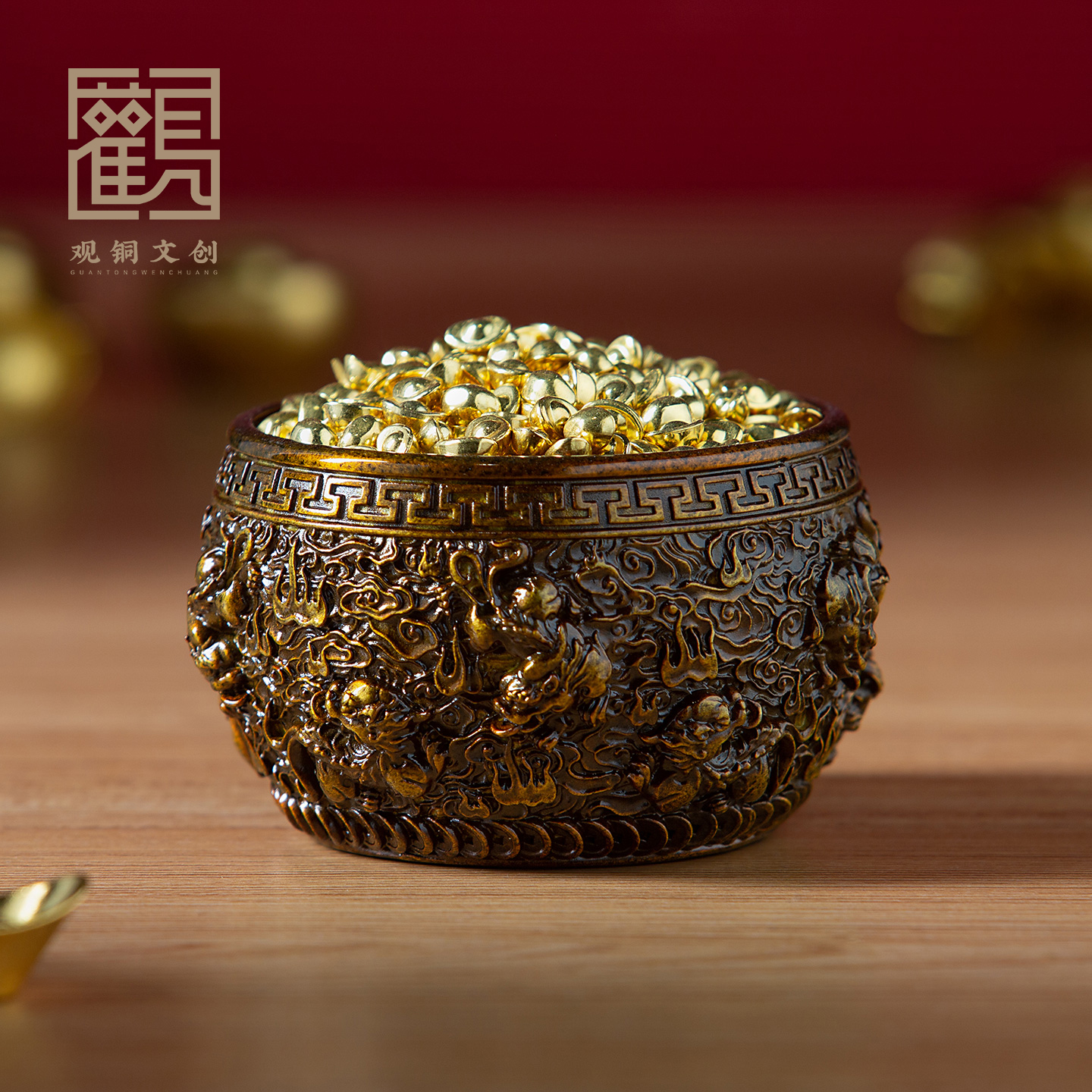 黄铜貔貅聚宝盆摆件米缸福缸