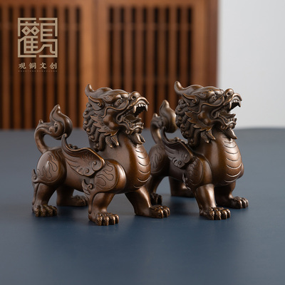 黄铜貔貅摆件公母一对家居装饰客厅玄关柜办公室桌面摆设高档礼品