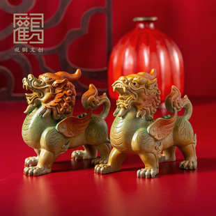 彩铜貔貅摆件一对公母客厅卧室办公室桌面柜子祥瑞摆设高档礼品