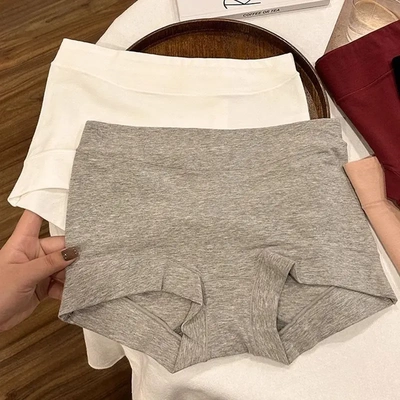 运动风平角无痕纯棉全棉内裤女士抗菌收腹包臀中腰大码女生四角裤