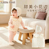 初生女宝宝早春洋气穿搭空气棉马甲新生婴儿花边帽子满月百天套装