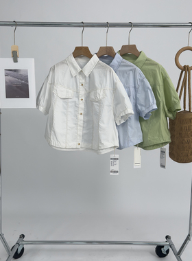 右设/25SS明线短款小衫夏季新款复古宽松小衬衫女1CMAB5B9008A