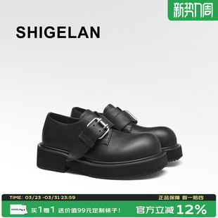 女擦痕做旧百搭小皮鞋 英伦风厚底皮带扣乐福鞋 新款 诗歌兰2026春季