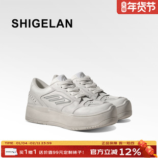 诗歌兰2026新款擦色做旧小白鞋女鞋真皮厚底板鞋增高休闲鞋运动鞋