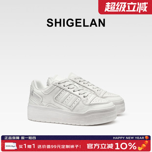 厚底单鞋 女鞋 松糕鞋 板鞋 诗歌兰2025新款 休闲运动鞋 真皮做旧小白鞋