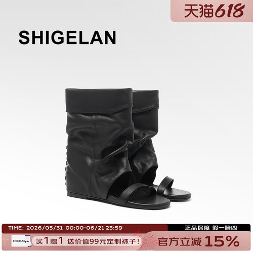 诗歌兰夏季真皮内增高时装凉鞋女