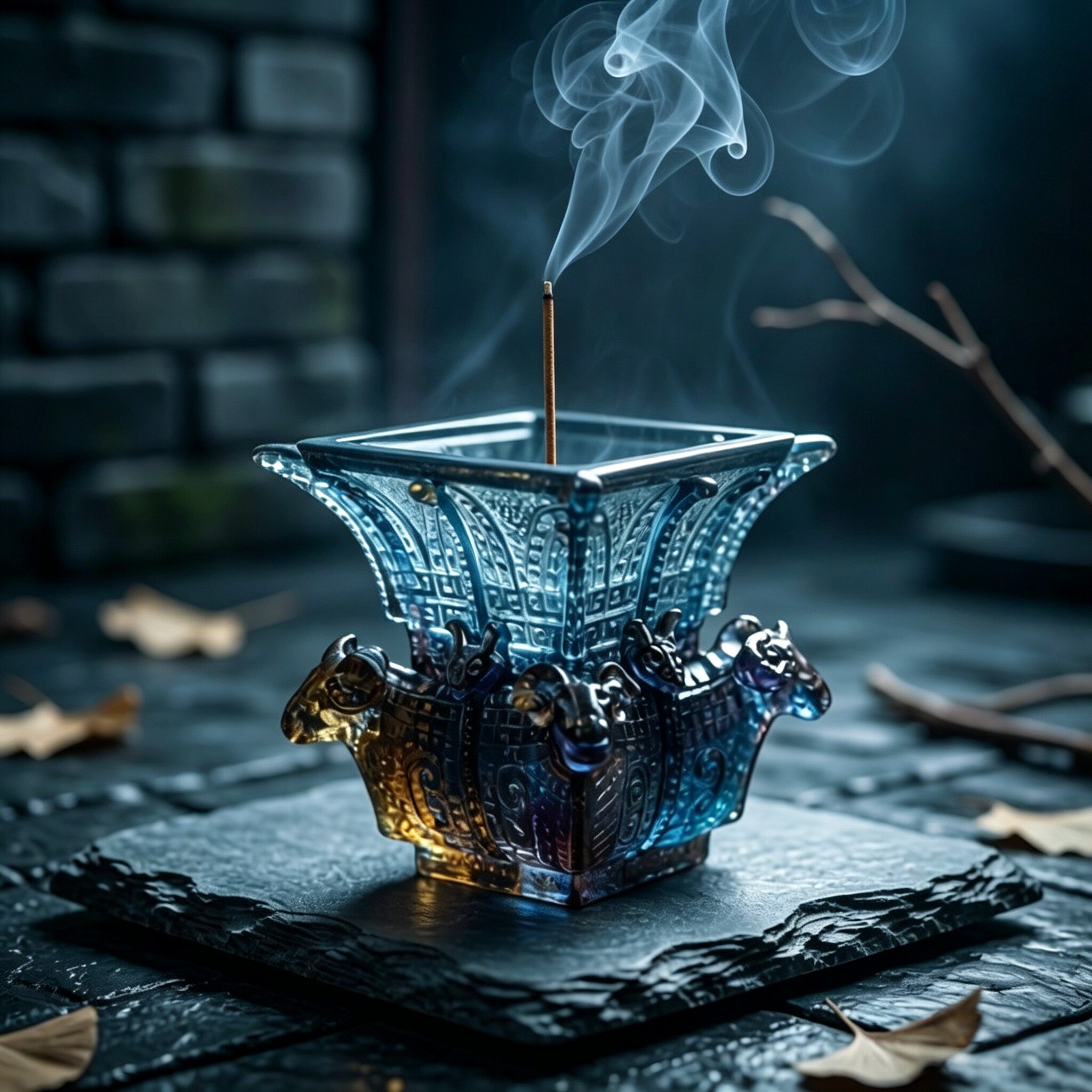 古法琉璃四羊方尊鼎式香炉小香插中式禅意线香底座茶道香薰炉摆件